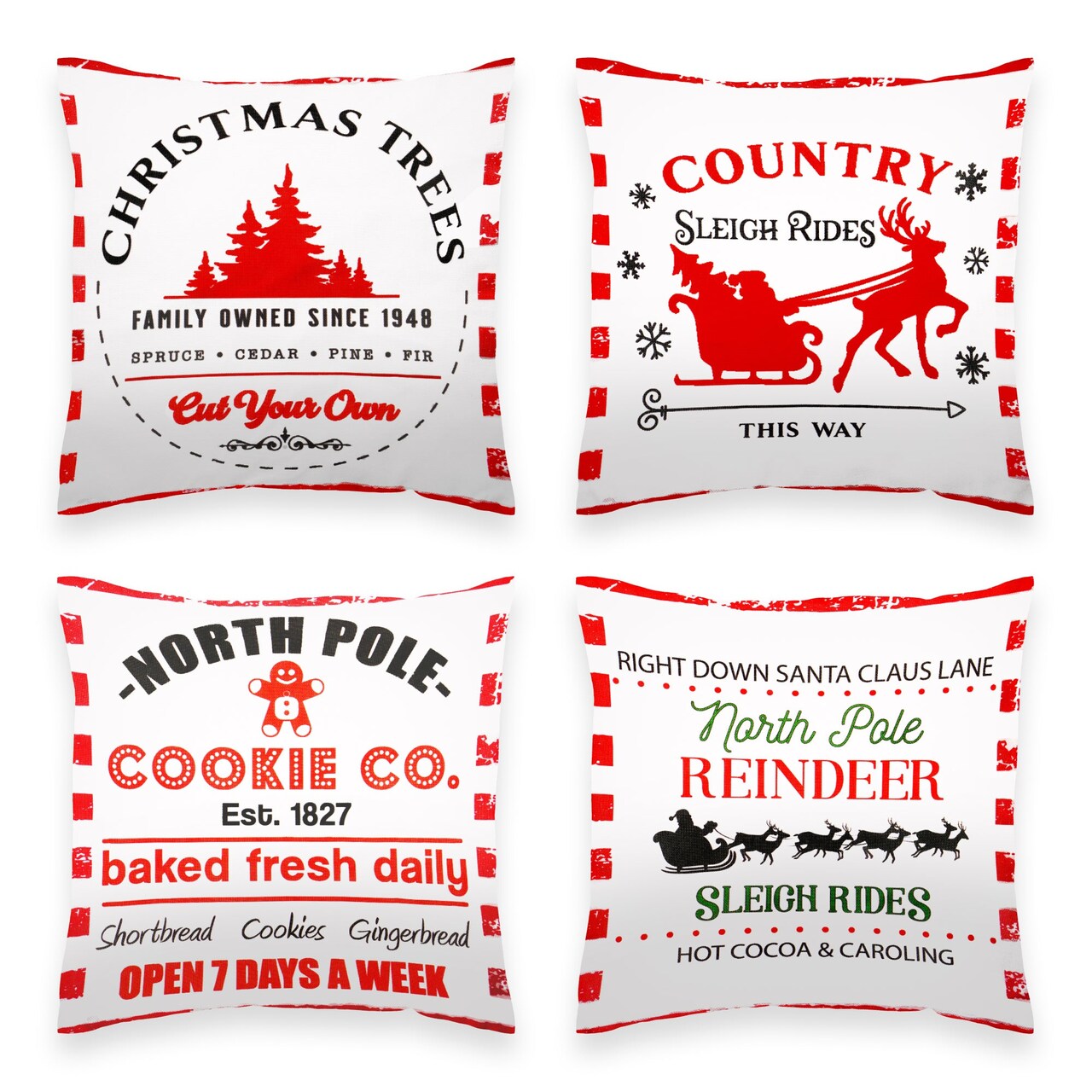 G128 Christmas Decoration Farmhouse Cookie & Pine Spruce Waterproof Throw Pillow Covers | 18 x 18 in | Set of 4, Beautiful Cushion Covers for Christmas Sofa Couch Decoration